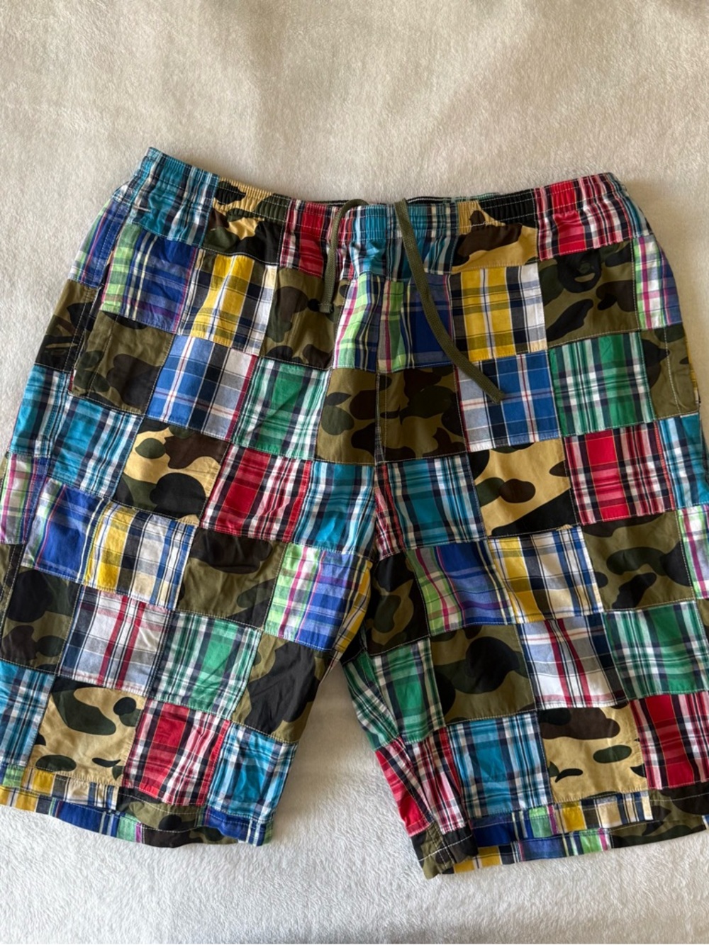Bape Patchwork Plaid & Camo Hybrid Men’s Shorts - Multicolor